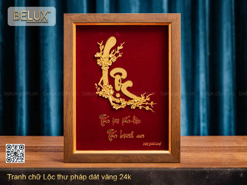 Tranh chữ Lộc thư pháp dát vàng 24k - 32x25cm